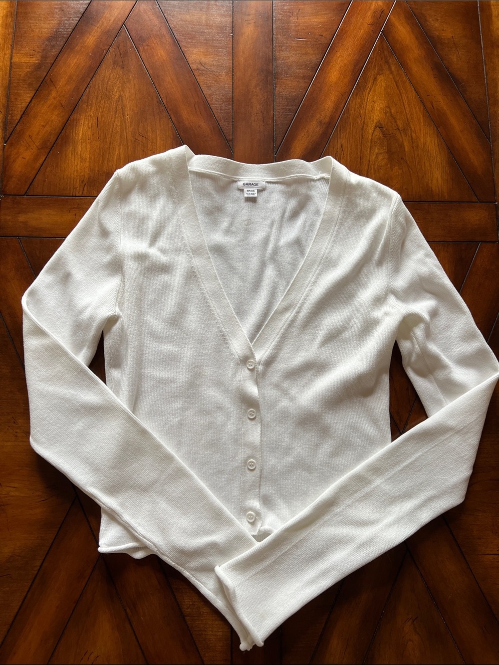 Garage White V-Neck Button-Up Cardigan